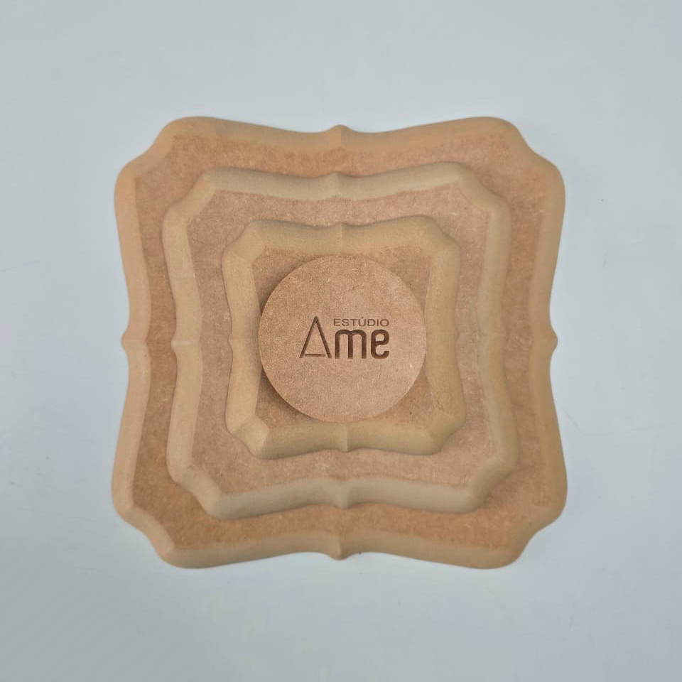 Molde para Prato de Cerâmica Quadrado – Bordas em Arabesco em MDF – Estúdio AME