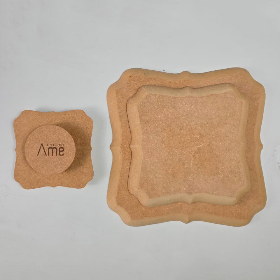 Molde para Prato de Cerâmica Quadrado – Bordas em Arabesco em MDF – Estúdio AME
